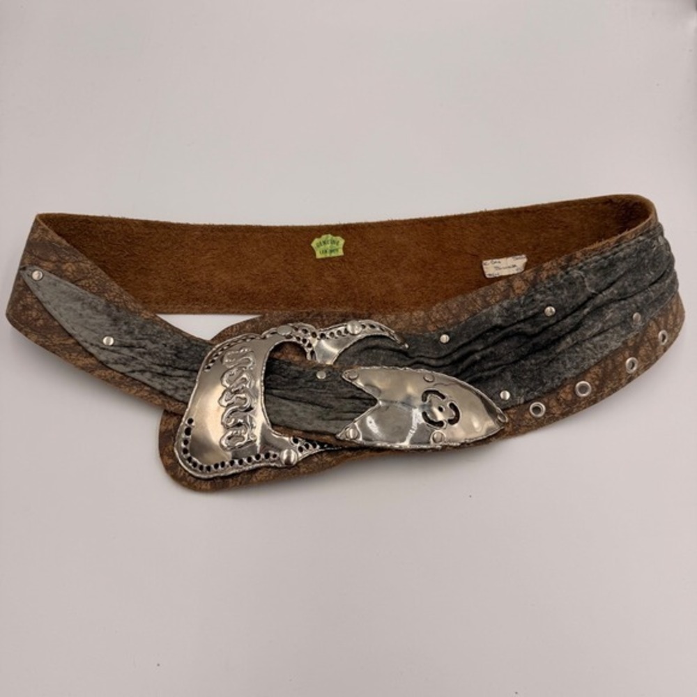 #B10 Genuine Leather Vintage Belt Silver Buckle 30.5" - 35.5"